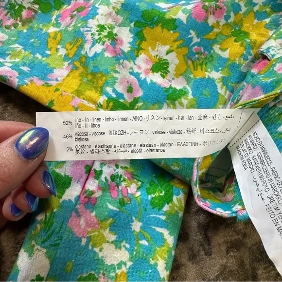 Women's Zara Floral Printed Linen Blend‎ Flare Trousers  Size 4 New with Tags - Picture 9 of 14